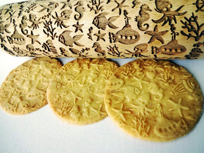 Embossing Rolling Pin SHELLS. Dough and Clay Roller for Embossed Cookies and Pottery. Cookie and Ceramic Stamp. Backing Gifts for Women by Algis Crafts