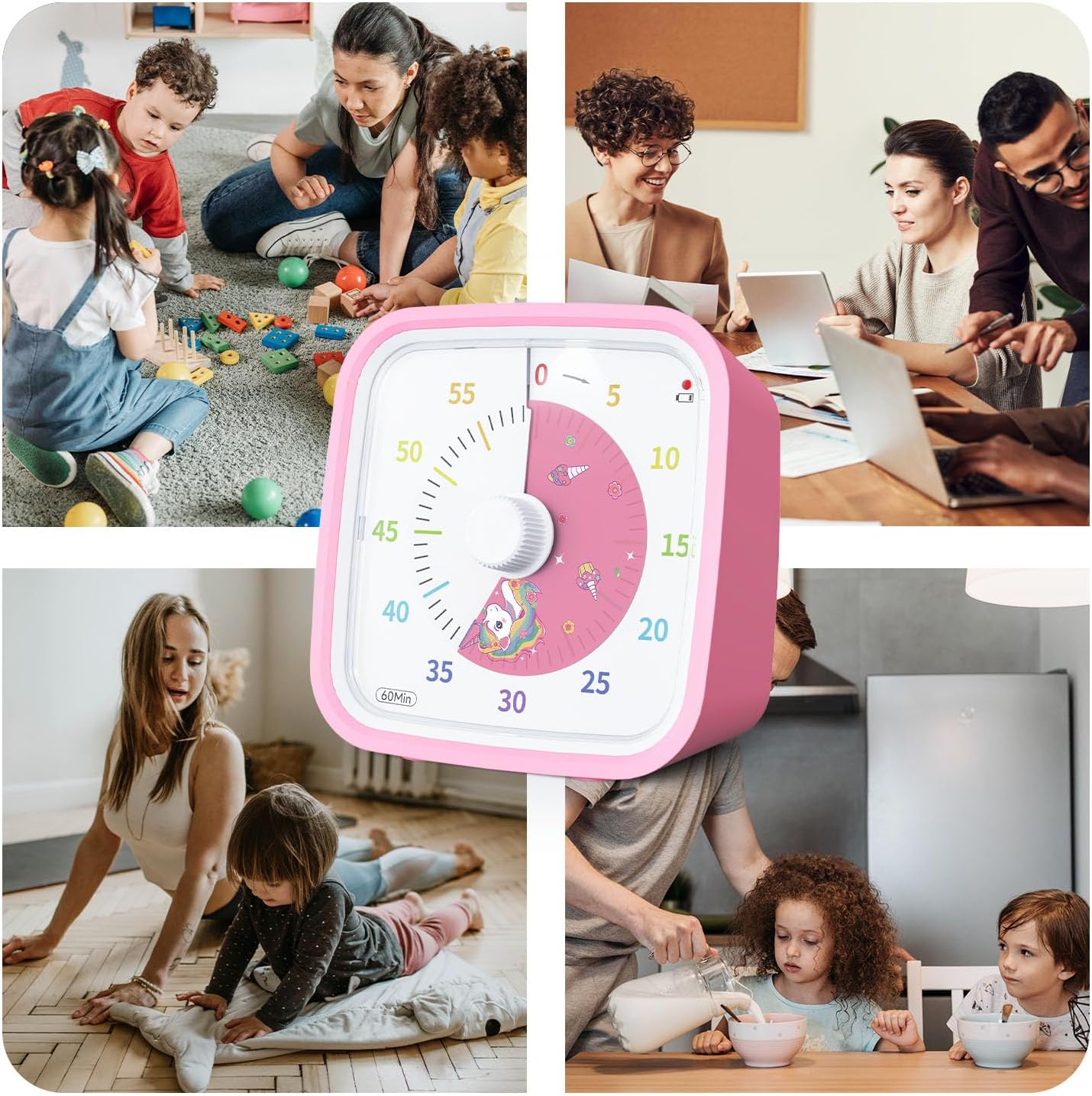 Yunbaoit Visual Timer with Protective Case, Rainbow Disk 60 Minute Countdown Timer for Kids and Adults, Silent Time Management Tool(Blue Rainbow)