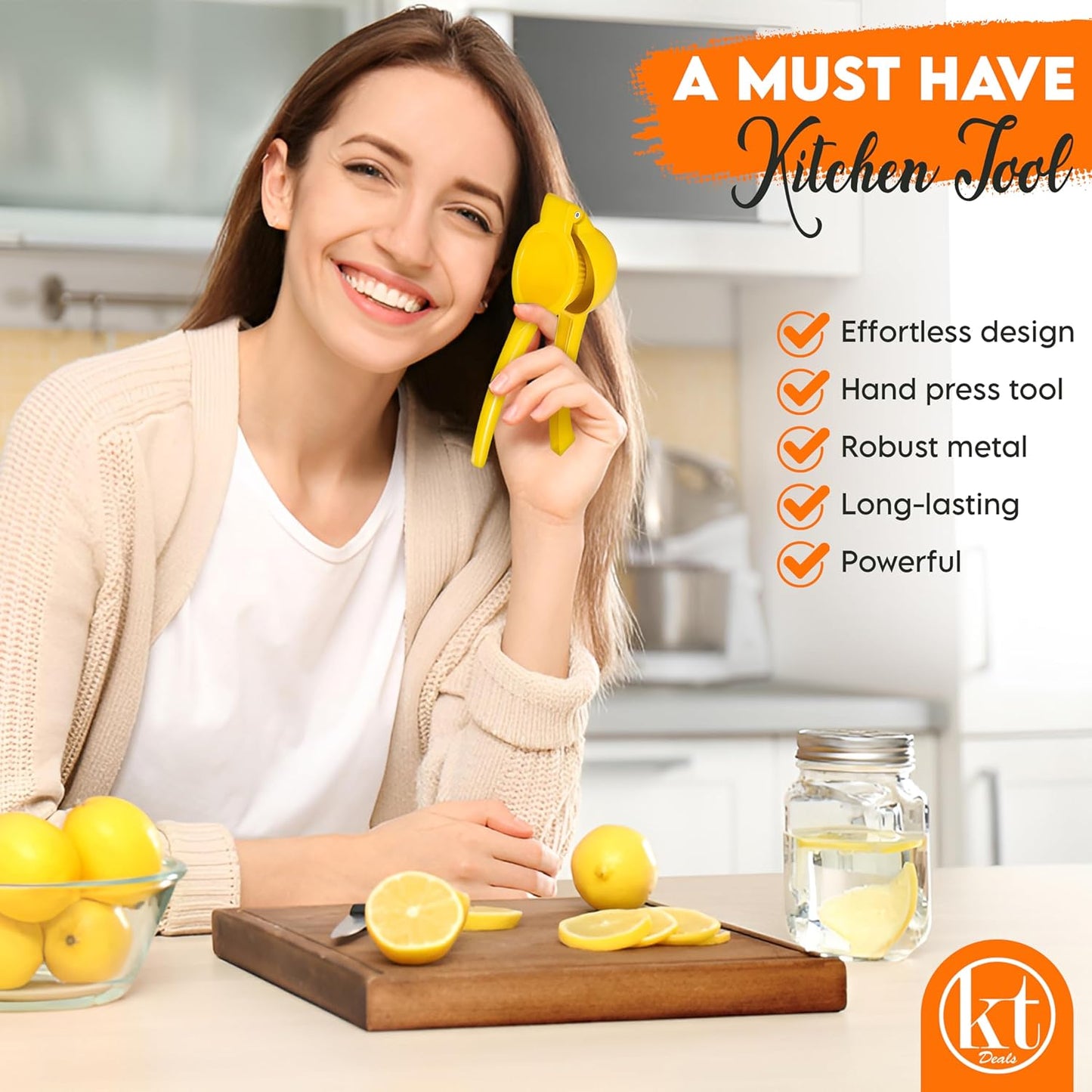 Metal Lemon Squeezer, Citrus Juicer, Manual Hand Press Lime Squeezer, Kitchen Lemon Juicer Tool Portable and Easy to Squeeze (Yellow)