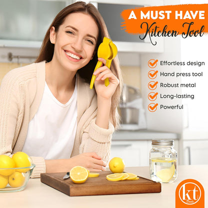 Metal Lemon Squeezer, Citrus Juicer, Manual Hand Press Lime Squeezer, Kitchen Lemon Juicer Tool Portable and Easy to Squeeze (Yellow)