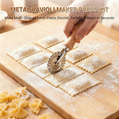 5 Pcs Ravioli Maker Set, Ravioli Cutter and Ravioli Mold with Wood Rolling Pin, 2-Inch Square Pasta Stamp Press for Homemade Italian Ravioli, Kitchen Pasta Making Tools for Baking Enthusiasts