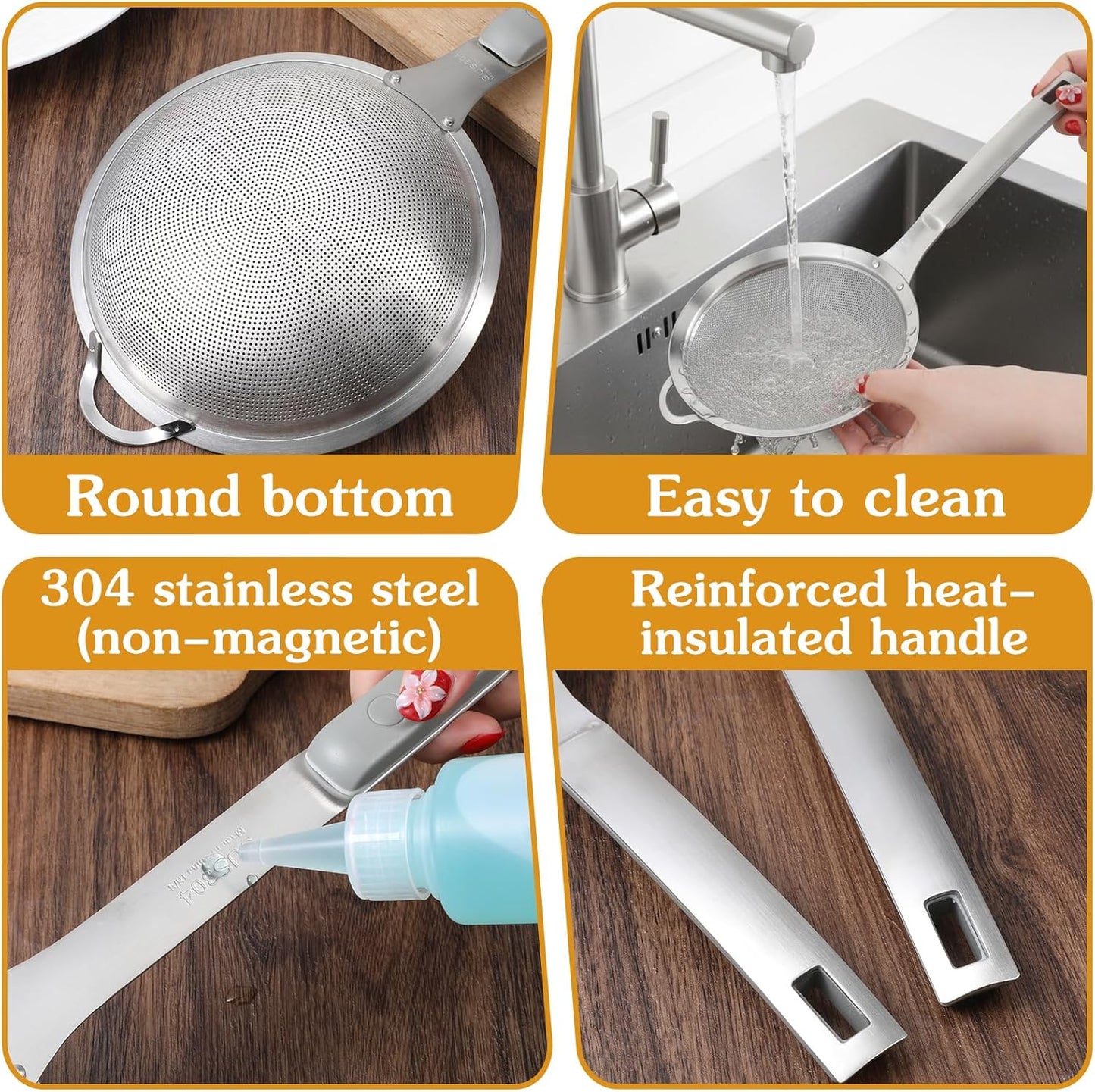2 Pieces Spider Strainer Skimmer Spoon Set, Fine Mesh Stainless Steel Metal With HoleSieve Food Strainer Grease Spider Skimmer, Large Hole Slotted Colander Frying Spoons Set With Handle for Cooking