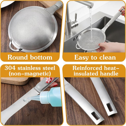 2 Pieces Spider Strainer Skimmer Spoon Set, Fine Mesh Stainless Steel Metal With HoleSieve Food Strainer Grease Spider Skimmer, Large Hole Slotted Colander Frying Spoons Set With Handle for Cooking