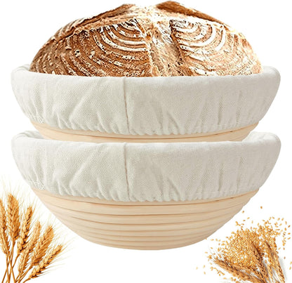 Sourdough Bread Baking Supplies: 9 Inch Round & 10 Inch Oval Banneton Bread Proofing Baskets w/Liner, Bread Lame, Dough Scrapers, Cleaning Brush, Artisan Bread Making Gifts for Bakers