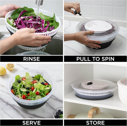 COOK WITH COLOR Collapsible Salad Spinner - 4 QT Space Saving Lettuce Dryer with Folding Collapsible Colander Great for Washing and Drying Fruit and Vegetables (Blue)