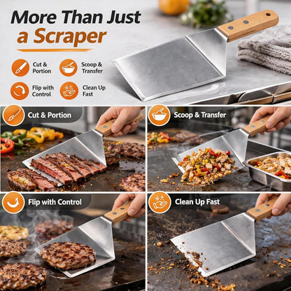 Multipurpose Bench Scraper, Dough Scraper and Dough Cutter for Flat Top Griddle, Bread, Pizza, and Pastry – Stainless Steel Griddle Scraper Chopper for Baking and Cooking