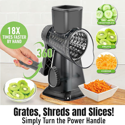 Cheese Grater Hand Crank Rotary Vegetables Shredder with Handle, 3-in-1 Graters with Interchangeable Blades and Non-slip Base Multifunctional Slicer for Kitchen