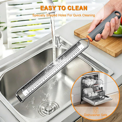 Stainless Steel Lemon Zester, Cheese Grater & Vegetable Grater with Silicone Handle - Parmesan Cheese Lemon, Garlic, Nutmeg, Chocolate, Fruits, Vegetables, Ginger - Cheese Grater (Gray)