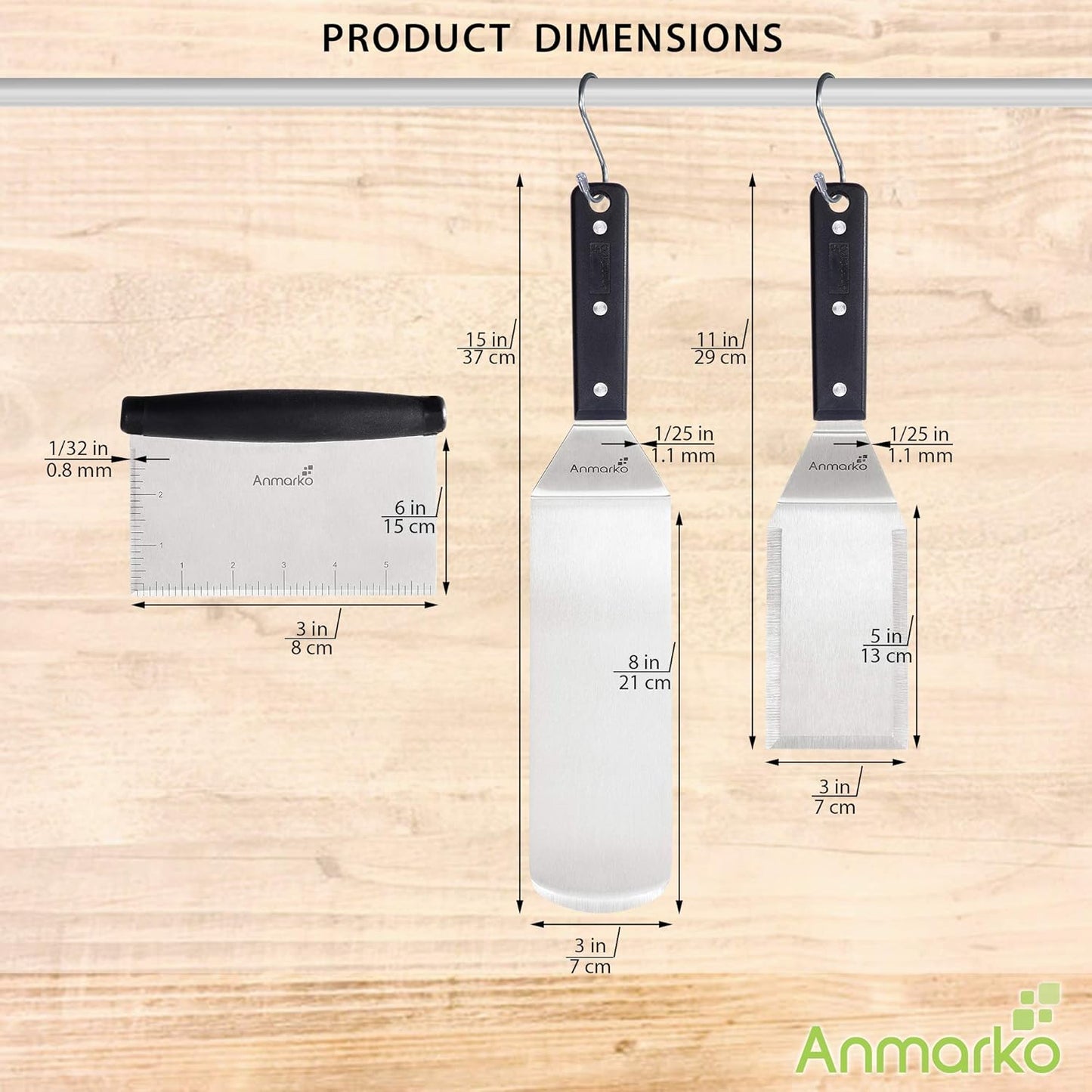 Anmarko Professional Griddle Spatula Set - Stainless Steel Metal Spatula and Griddle Scraper - Heavy Duty Commercial Grade