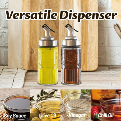 2 Pack Mini Oil and Vinegar Dispenser Set, 195ml - Vintage Glass Shoyu Soy Sauce Dispenser Bottles for Dining Table, Kitchen (Floral-B)