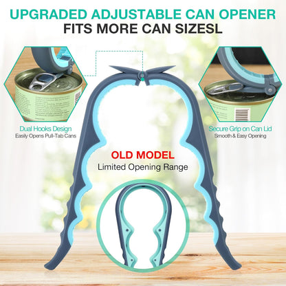 Jar Openers for Weak Hands, 4 Piece Kitchen Opening Set with 5 in 1 Bottle Opener, Adjustable Stainless Steel Jar Opener and 2 Keychain Bottle Openers, Easy Grip Solution for Seniors & Arthritis