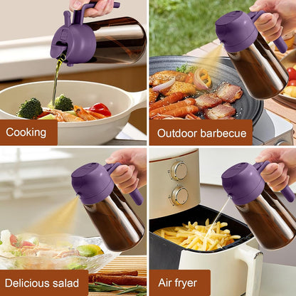 YARRAMATE 2Pcs 16oz/470ml Dark Brown Oil Sprayer for Cooking with Stickers, Food-grade Premium 2 in 1 Olive Oil Dispenser Bottle for Kitchen Gadgets, Air Fryer, Salad, Frying, BBQ (Black&OliveGreen)