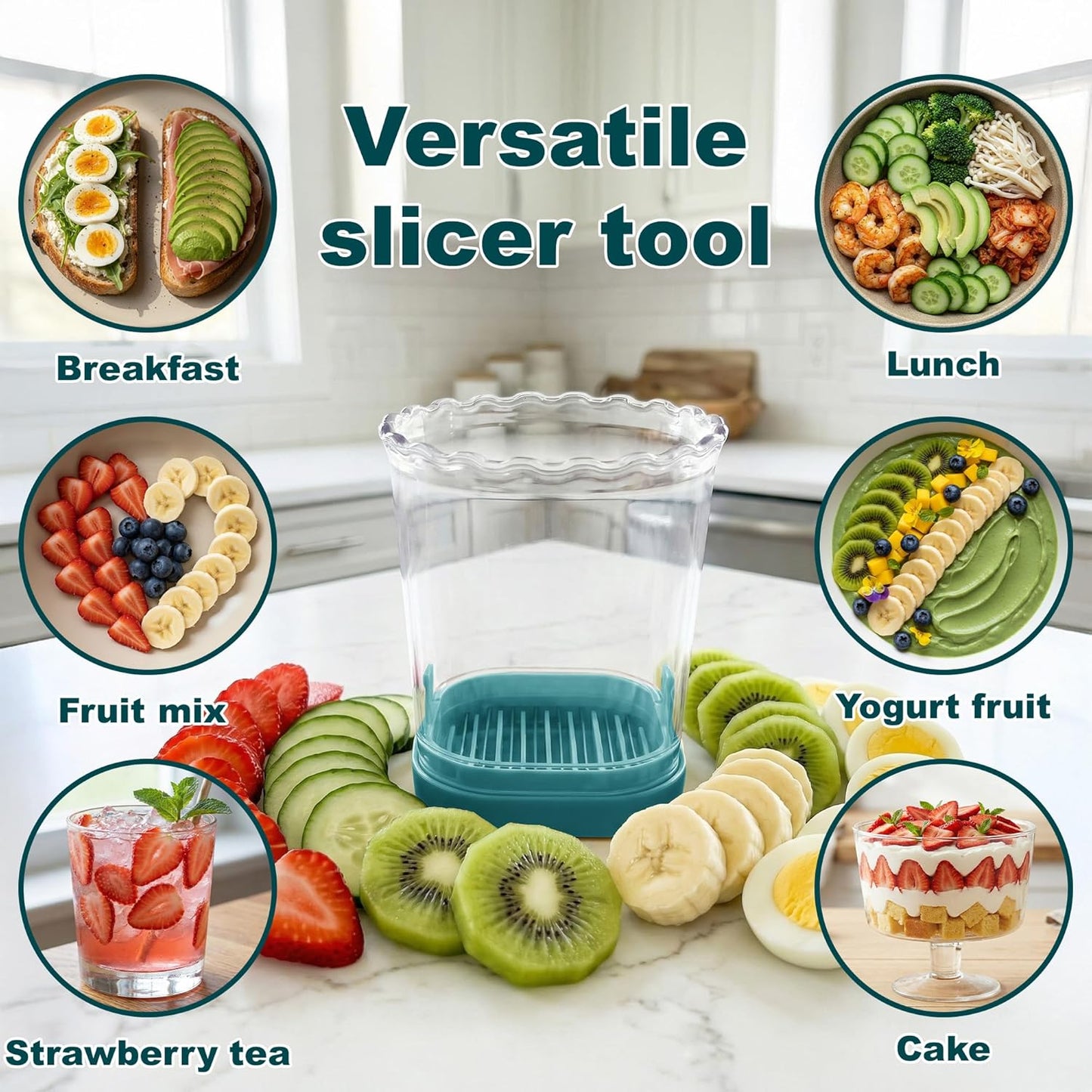 Strawberry Slicer Cup with Push Plate, Fruit Cutter Kitchen Gadget for Egg, Kiwi, Banana, Cucumber, Easy Fruit & Vegetable Slicer, Strawberry Cutter Tool for Quick Safe Cutting (Black)