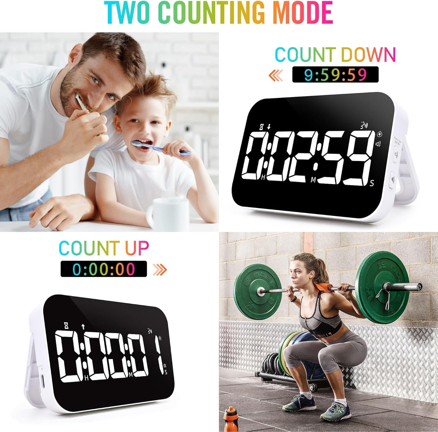 TXL Kitchen Timer for Cooking, Rechargeable Digital Magnetic Timer with Large LED Display, Loud Alarm, Sound Countdown, 4 Volume Levels and 3 Brightness for Classroom, Study (RGB)