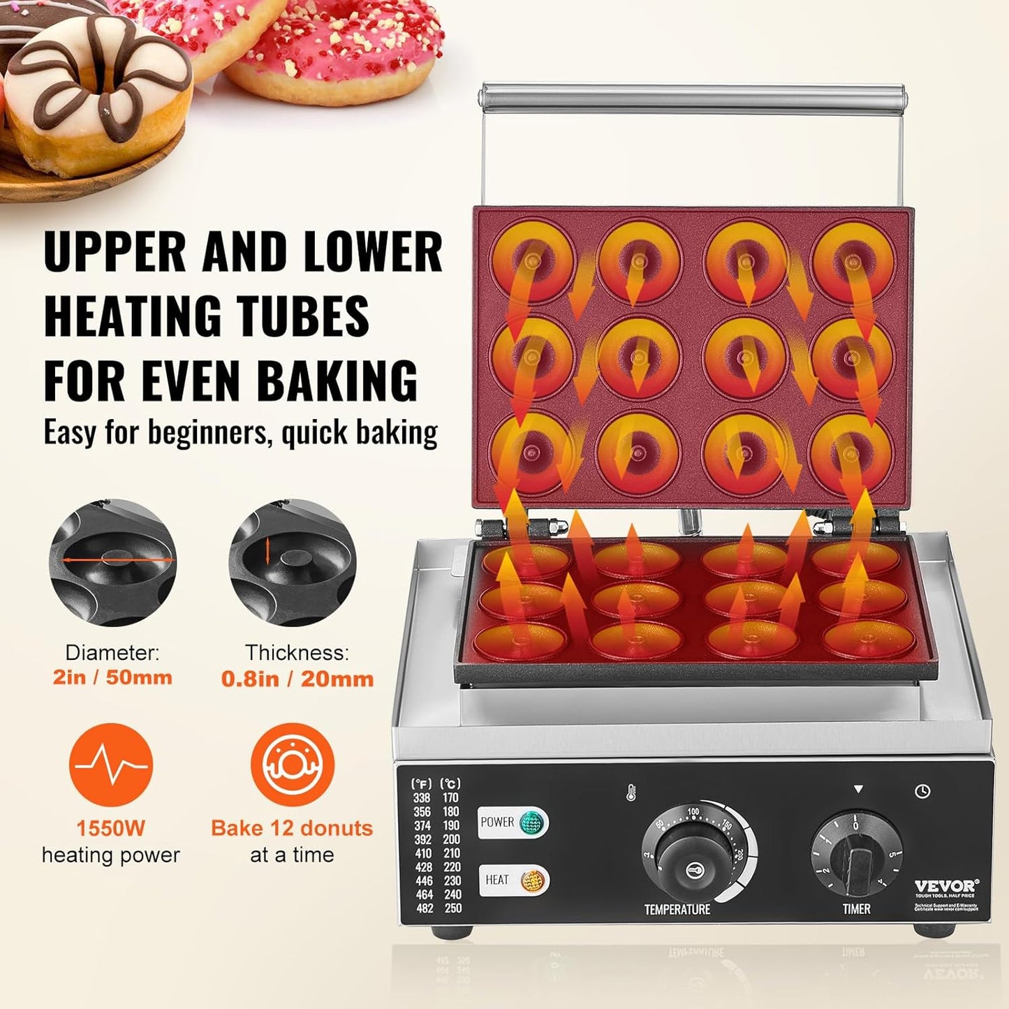 VEVOR Donut Depositor, Large Capacity Manual Donuts Dropper, 304 Stainless Steel Commercial Batter Dispenser, 6 Thicknesses Adjustment Doughnut Hopper with Stand, For Restaurant Cafe Bakery Kitchen
