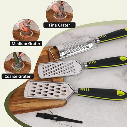 Handheld Cheese Graters with Cleaning Brush Stainless Steel Vegetable Grater with Wood Handle Multifunctional Kitchen Food Shredder for Chocolate Butter Nuts Ginger (Wooden Handle) By beardo decor