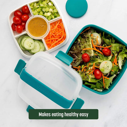 Goodful Stackable Lunch Box Container, Bento Style Food Storage with Removeable Compartments for Sandwich, Snacks, Toppings & Dressing, Leak-Proof and Made without BPA, 56-Ounce, Teal