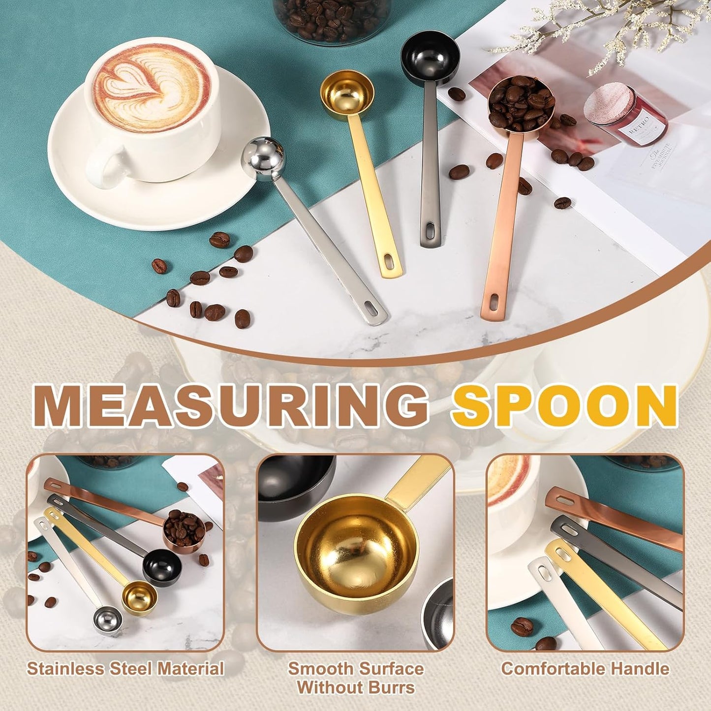 uxcell Measuring Spoon, 15ml Long Handle Table Scoop Teaspoon Coffee Scoop Spoon for Ground Coffee Tea Sugar Cooking Baking, Black