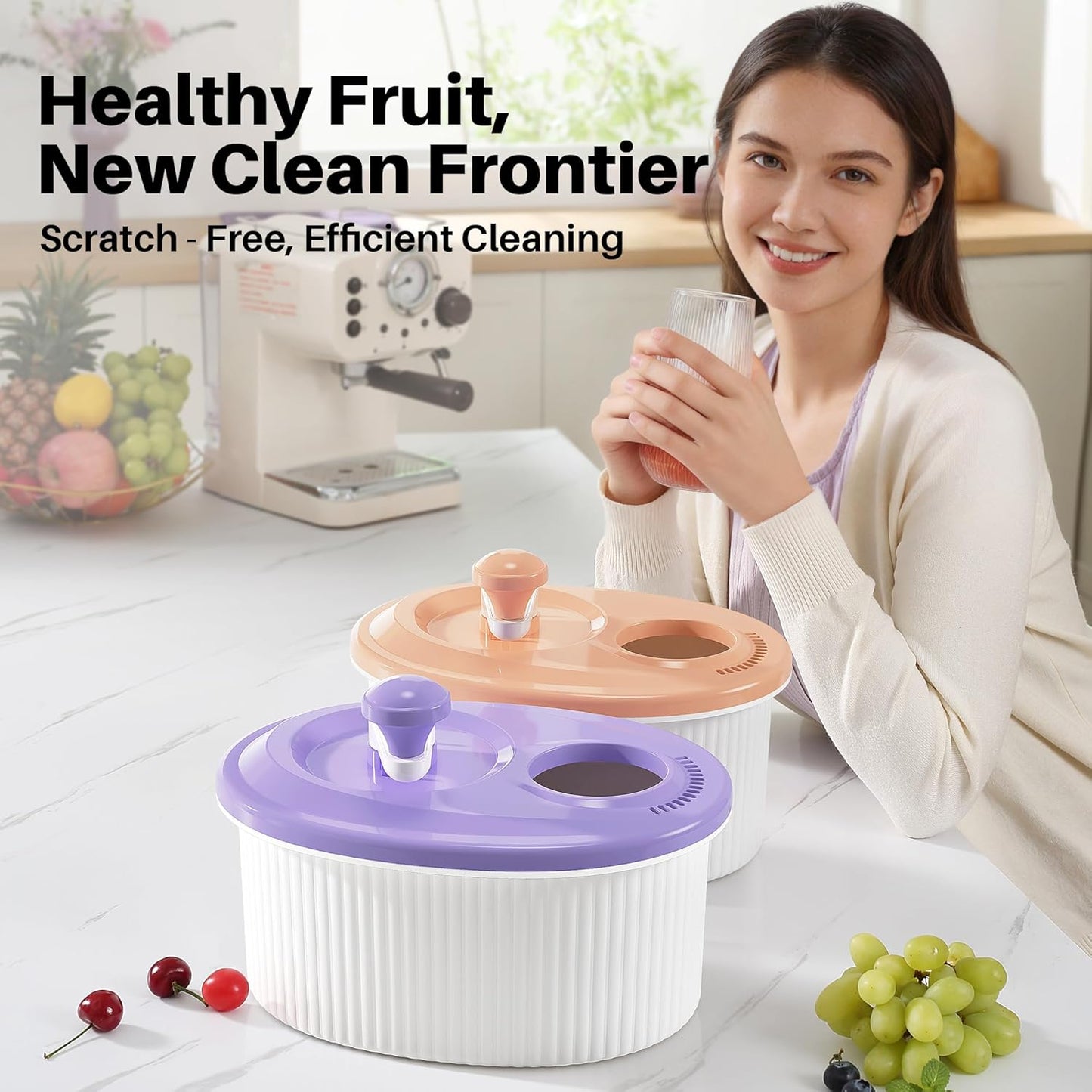 JOYMOOP Fruit Cleaner Spinner JOYLOOP, Large Fruit Washer Spinner, Fruit Cleaner Spinner with Fruit Washer Bowl, Vegetable Fruit Spinner Washer,Fruit and Vegetable Scrubber