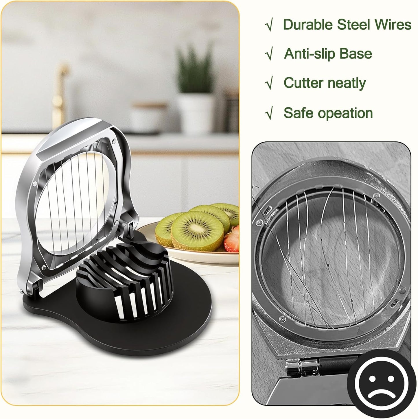 3 in 1 Egg Slicer, Egg Cutter Egg dicer for Boiled Eggs -Stainless Steel Wire with 3 Slicing Styles