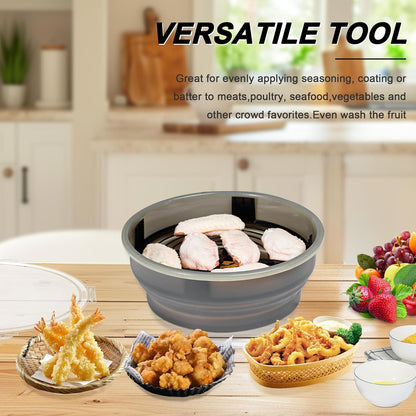 FJNATINH Collapsible Batter Bowl - Mess Free Better Breader Shaker Bowl with Lid Breading Shaker Container - Great for Fried Fish, Fried Chicken, Onion Rings, Wings & More,No Leak,Easy to Store