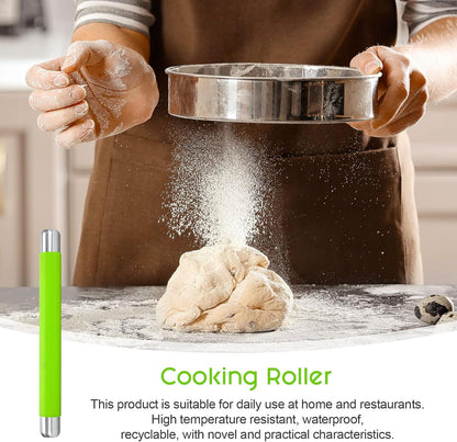 Rolling Pin Dough Roller for Baking with Thickened Non Stick Silicone Metal Handle Rolling Pin Stainless steel Fondant Roller Pin Cookie Pastry Kitchen Accessories 13.8 X 1.5 Inches