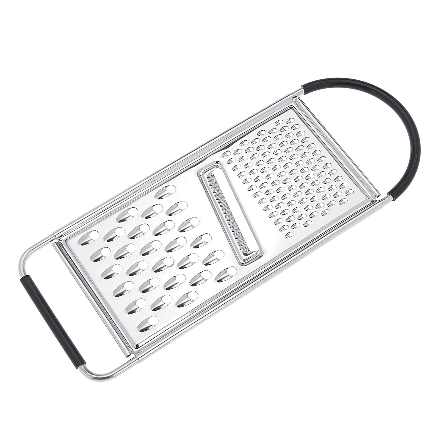 Amazon Basics Cheese Grater with Handle, Stainless Steel Zester, Easy to Clean, Dishwasher Safe, Rectangular, Non-Slip, Multifunction Tool for Kitchen Prep, Vegetables, Black