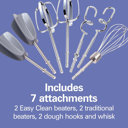 Hamilton Beach 6-Speed Electric Hand Mixer with Whisk, Dough Hooks and Easy Clean Beaters, Powerful 275 Watt Motor, Snap-On Storage Case, Black