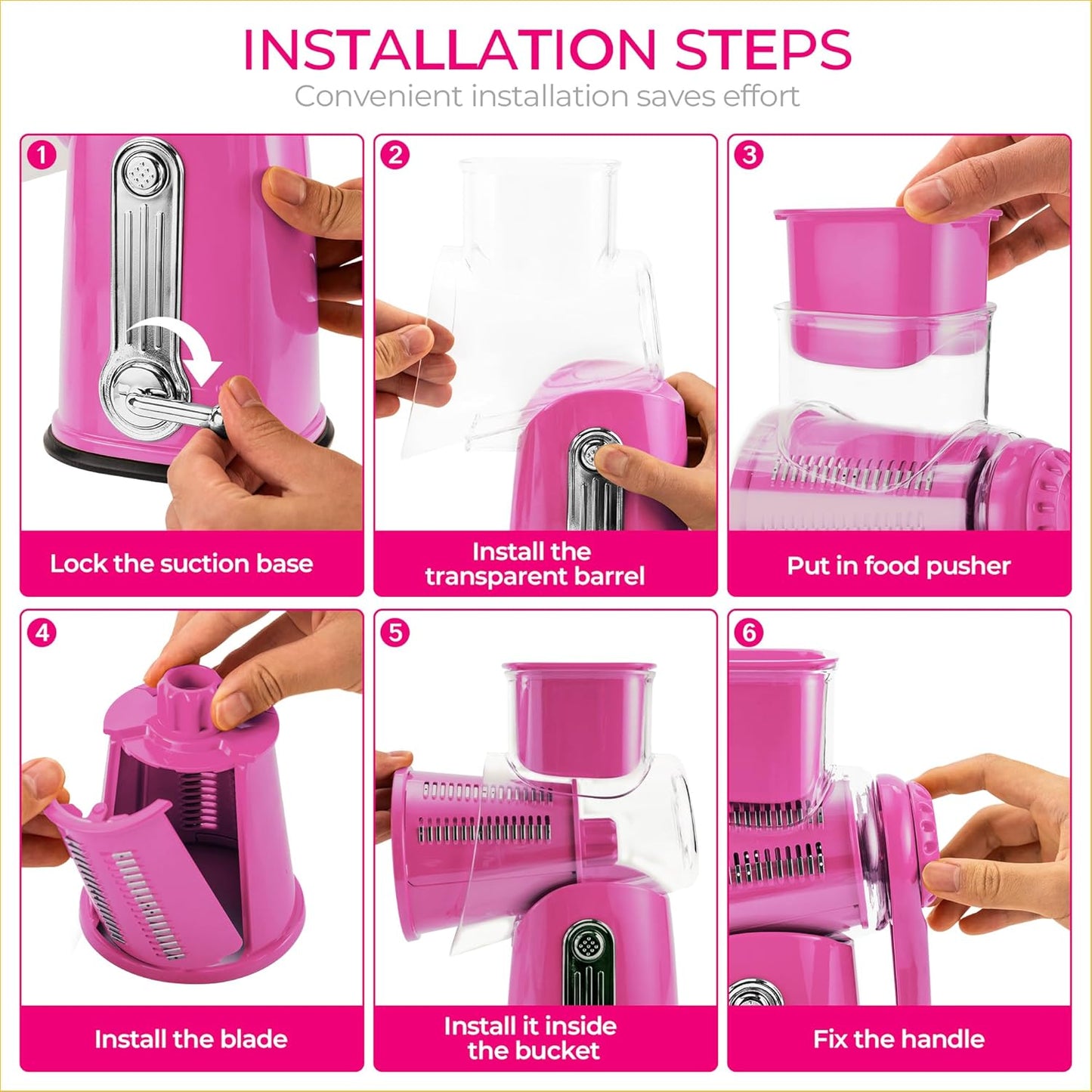 SUSTEAS Rotary Cheese Grater with Handle - Vegetable Shredder with 5 Well-designed Blades & Strong Suction Base,Round Mandoline Slicer & Food Chopper for Kitchen,with Blade Storage Box(Beige)