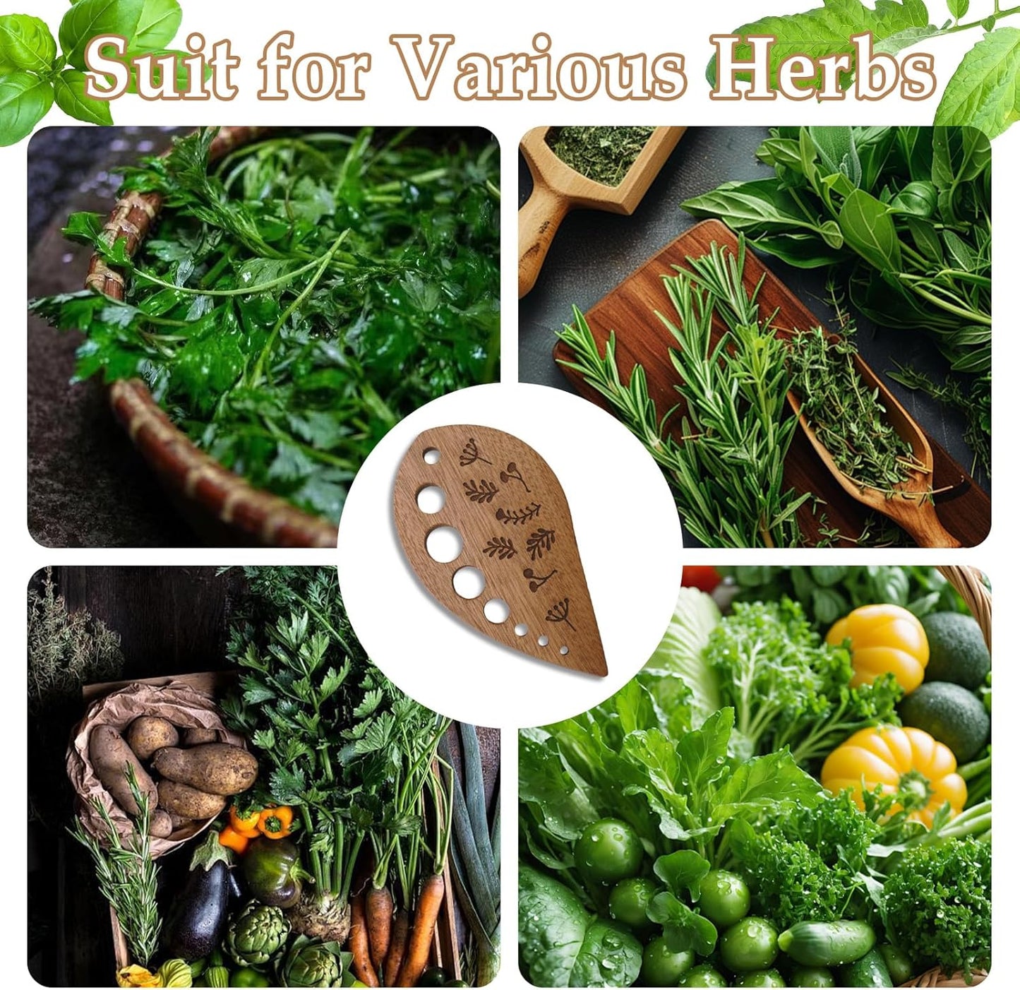 Premium Herb Stripper, Wooden Herb Stripper Tool 8 Holes, Kitchen Herbs Leaf Stripping Tool Leaf Peeler for Collard Green Thyme Basil Rosemary Stripper Practical Kitchen Tools