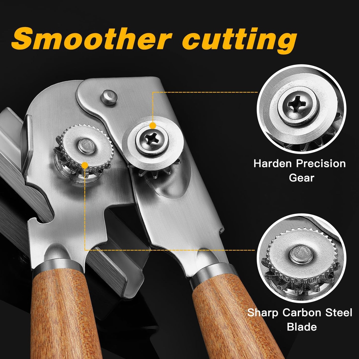Upgraded Efficient Manual Can Opener - Selected Solid Wood Handle, Sharp and Smooth Blade Edge, Portable Design, Easy-Open Large Knob, Versatile for Various Bottle Caps（Rosewood）