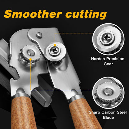Upgraded Efficient Manual Can Opener - Selected Solid Wood Handle, Sharp and Smooth Blade Edge, Portable Design, Easy-Open Large Knob, Versatile for Various Bottle Caps（Rosewood）