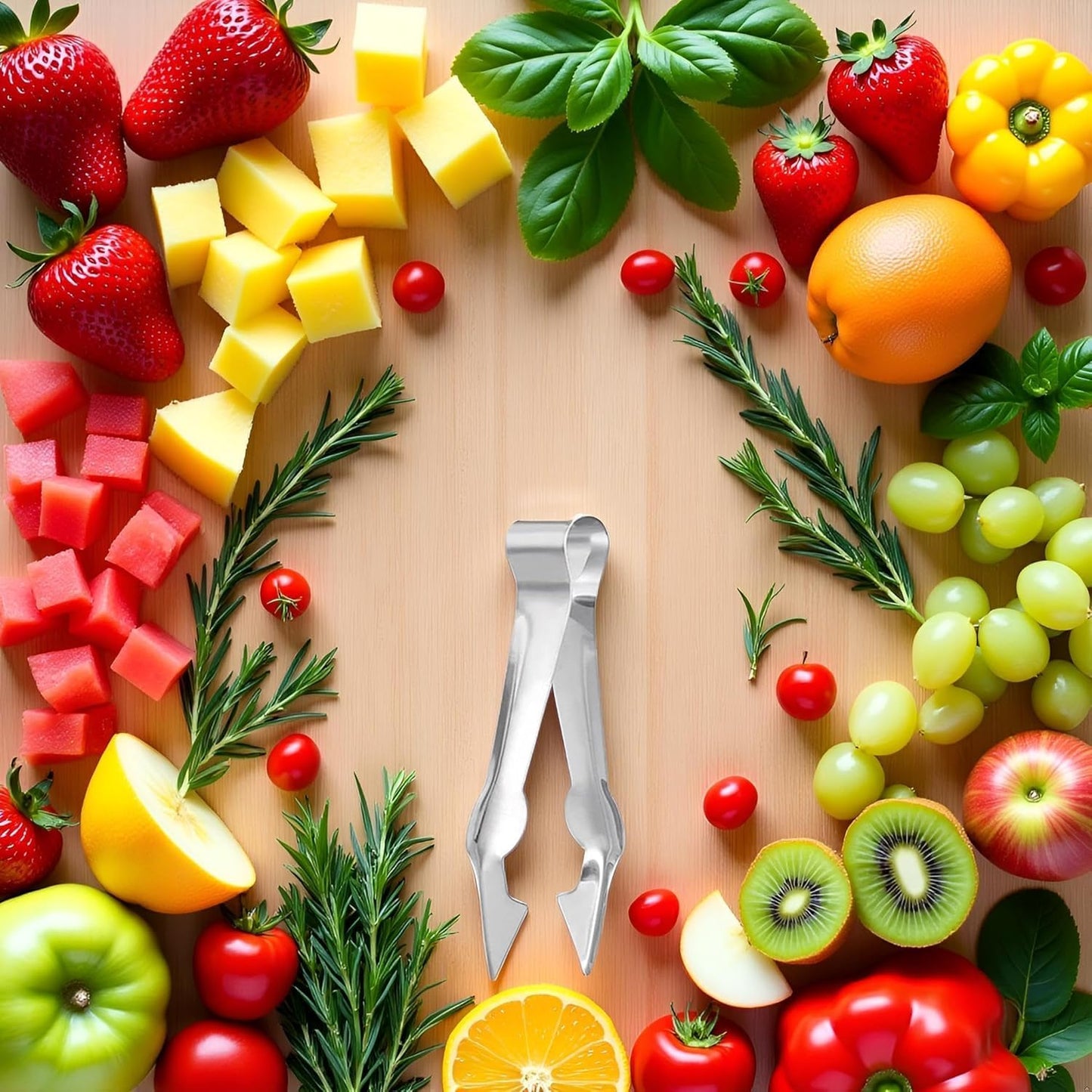 Silver Multi-Functional Fruit and Vegetable Stem Remover Clip, Strawberry Huller, Pineapple Eye Remover, Kitchen Gadget, Stainless Steel Handle
