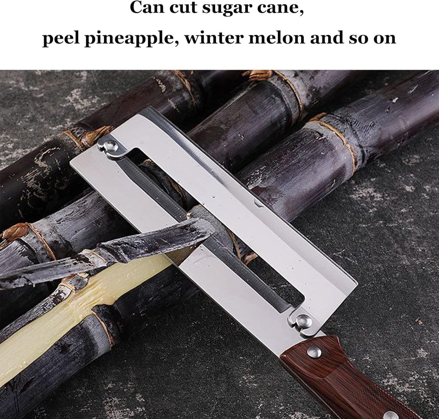 Sugar Cane & Pineapple Peeler, Paring Knife & Fruit Cutter, Stainless Steel Blade, Brown Plastic Handle