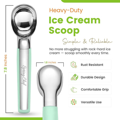 Spring Chef Heavy Duty Metal Ice Cream Scoop - Dishwasher Safe Ice Cream Scooper, Commercial Icecream Scoop Spade, Professional Kitchen Tool for Gelato, Melon, Sundae, Cookie Spoon - Black