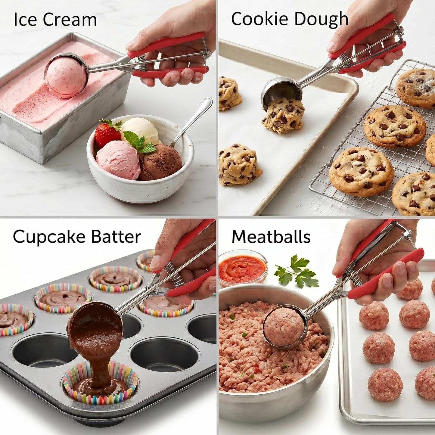 Ice Cream Scoop, 18/8 Stainless Steel Cookie Scoop, Cookie Scoops for Baking, 2 Tbsp/ 30 ml/ 1 oz Cookie Dough Scoop, Ice Cream Scooper with Trigger Release, Cookie Scooper for Baking