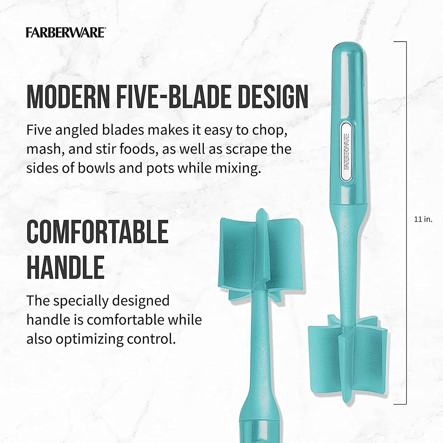 Farberware Meat Chopper and Potato Masher, Nylon Ground Beef Chopper Tool with 5 Blades, Heat-Resistant Meat Masher for Nonstick Pans, Dishwasher Safe, 10 Inches