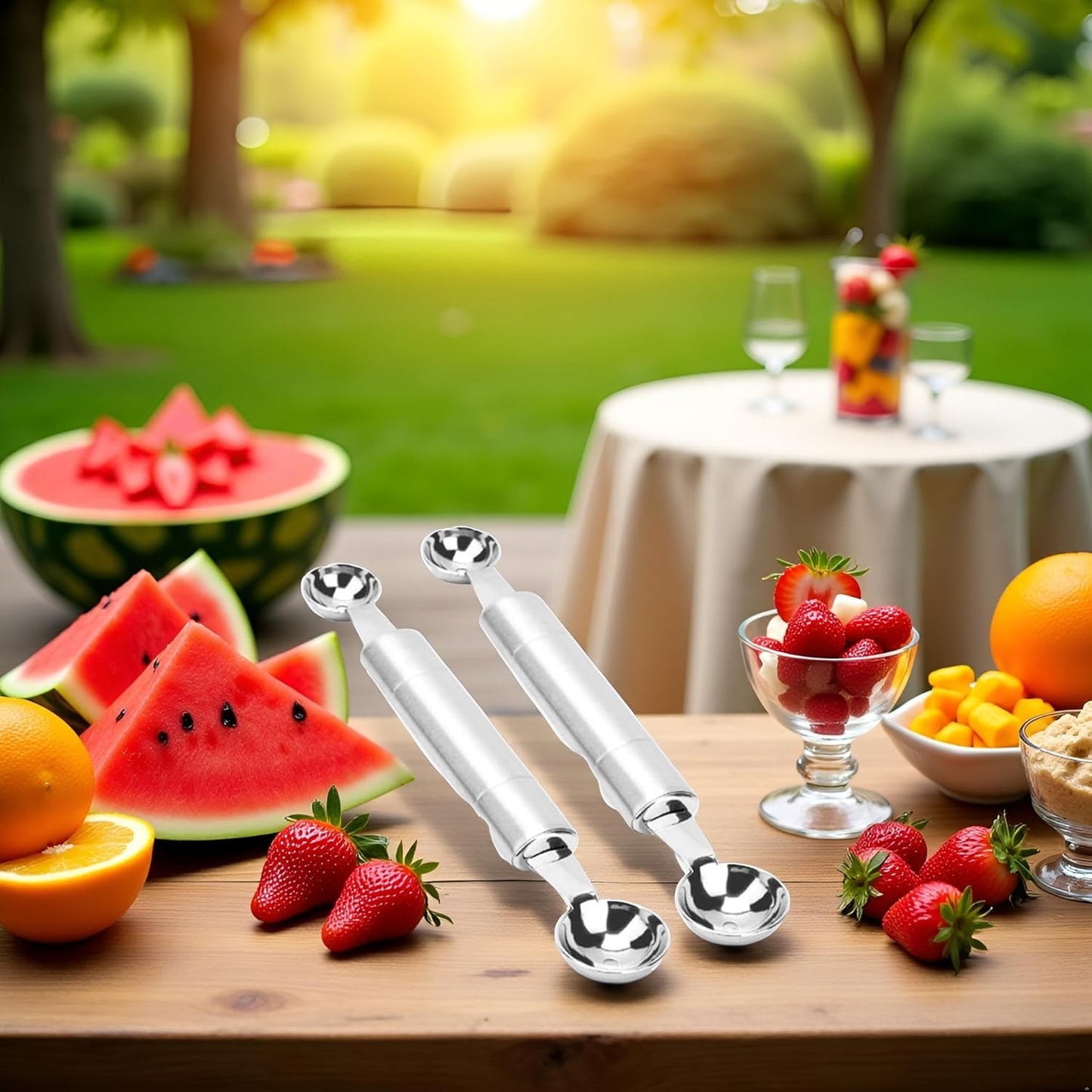2 Pcs Double Ended Headed Fruit Icecream Ball Spoon Melon Baller Parisienne Scoop Smooth Round Melon Balls Melon Scoop for Watermelon/Ice 30mm Melon Ballers