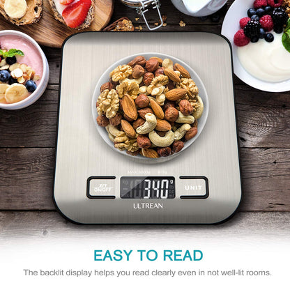 Ultrean Food Scale, Digital Kitchen Scale with LCD Display, Weight Grams and Ounces for Baking Cooking and Meal Prep, 6 Units with Tare Function, 304 Stainless Steel, 11lb (Batteries Included)