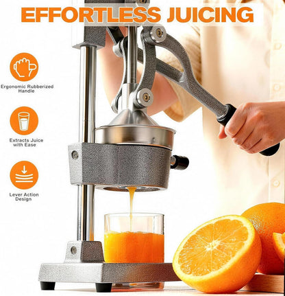 Cast Iron Citrus Juicer - 13.8LB Heavy Duty Manual Orange Press, 304 Stainless Steel Cup & Strainer, Professional Lemon Grapefruit Pomegranate Squeezer for Home Bar Kitchen, Orange
