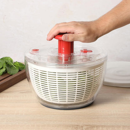 Sur La Table Kitchen Essential 6.3 Qt Salad Spinner, Fruit Wahser, Fruit Washing Bowl with Strainer, Vegertable Cleaner, Salad Cleaner, Lettuce Washer - Juniper Green