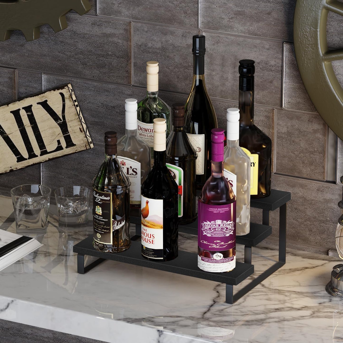 YINMIT Wooden Display Riser Stand, Tiered Perfume and Cologne Organizer Stand, 4 Tier Spice Rack Organizer, Rustic Display Shelf for Candles (4 Tier)