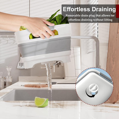 MontNorth 2.4 Gal Collapsbile Wash Basin with Drian Plug,9L Dish Pan for Soaking Baby Bottles,Portable Sink, Multiuse Foldable Bucket,Ice Beverage Tubs for Camping, Vegetable Washing, RV (Gray)
