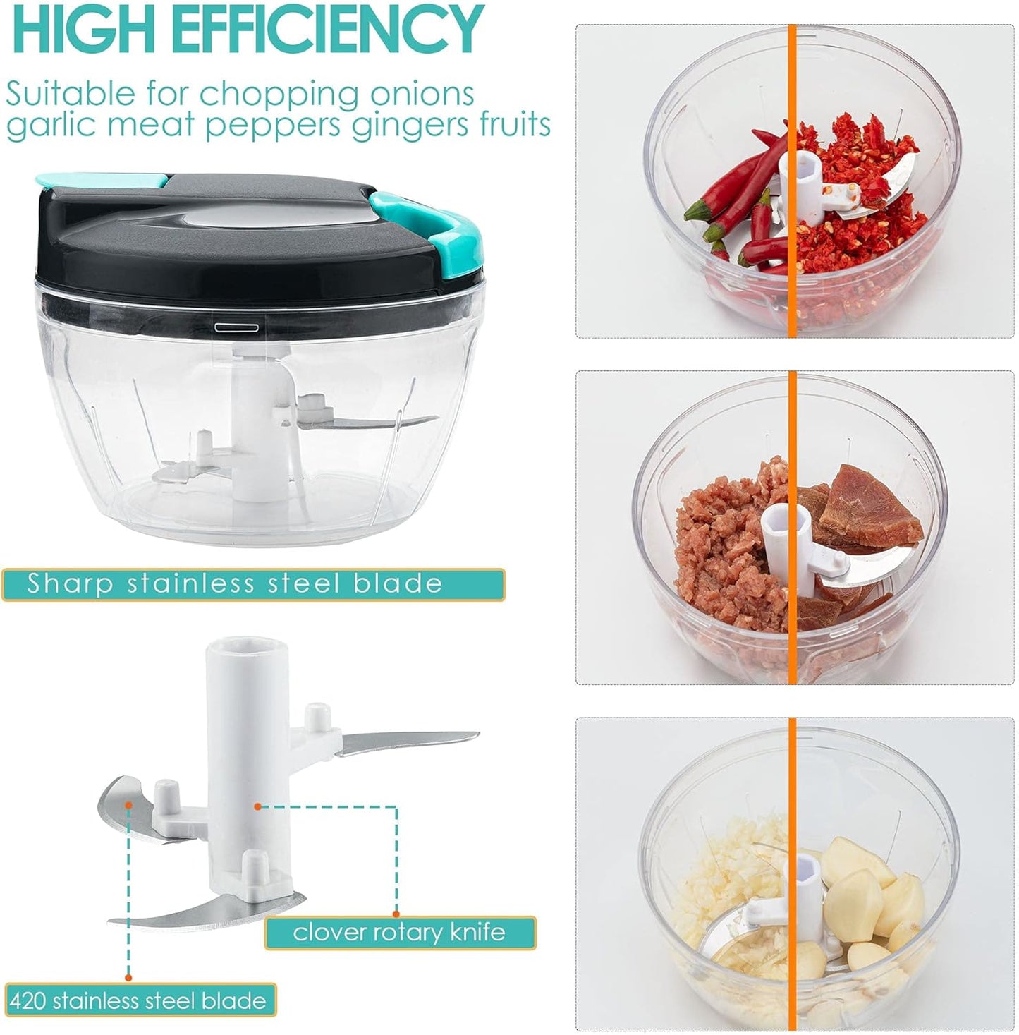 Multi-Function Manual Food Chopper & Processors with Handle and Cover,Vegetable Chopper Shredder,Garlic Press,Suitable for Onions Garlic Peppers Carrots Gingers Fruits,Ideal Gift for Kitchen(Green)