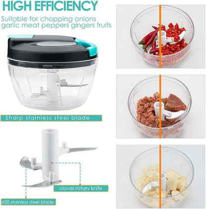 Multi-Function Manual Food Chopper & Processors with Handle and Cover,Vegetable Chopper Shredder,Garlic Press,Suitable for Onions Garlic Peppers Carrots Gingers Fruits,Ideal Gift for Kitchen(Green)