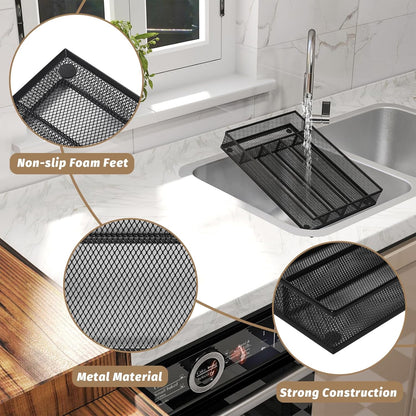 Sedegn Silverware Organizer Metal Mesh, Large Drawer Organizer, Utensil Cutlery Tray for kitchen drawers, Flatware Organizer with 6 Compartment, Black (11.3”*16“)