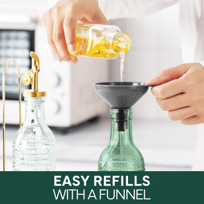 COOK WITH COLOR Glass Olive Oil Bottle Dispenser - 2 Pack- 17oz Oil and Vinegar Cruet - Olive Oil Carafe Decanter for Kitchen, Elegant Waves, Clear