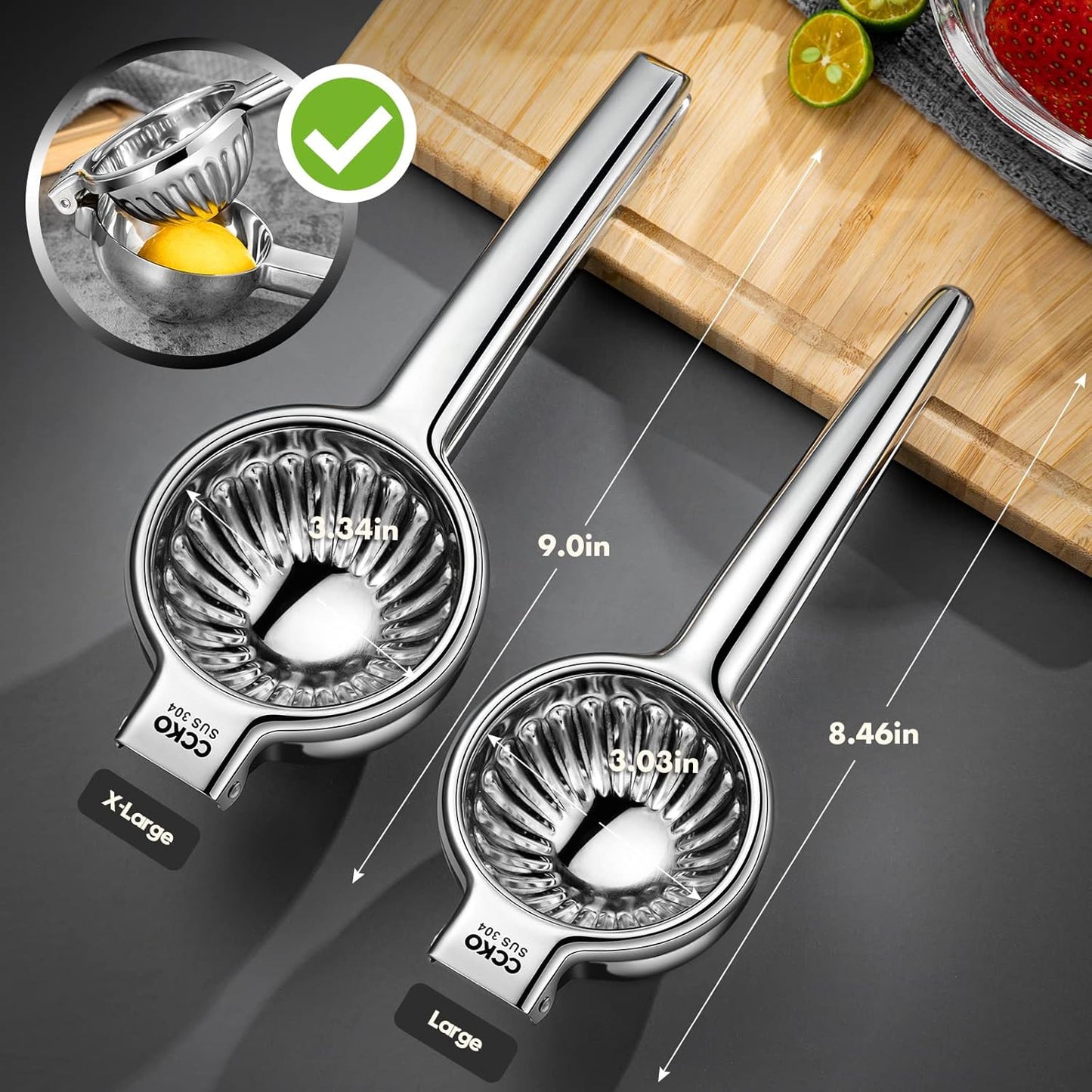 CCKO Lemon Squeezer Stainless Steel Manual Juicers Max Extraction Lemon Lime Squeezer Heavy Duty Citrus Juicer Hand Press Fruit Juicer