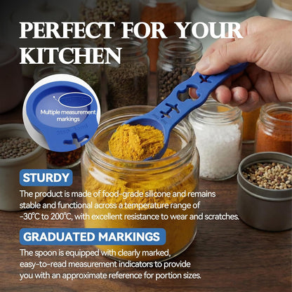 Silicone Magnetic Measuring Spoons, 2 Pack Coffee Measuring Spoons(4-size) - Equipped with strong N50 magnets – securely attach to any metal surface, Suitable for dry and liquid ingredients(Blue)