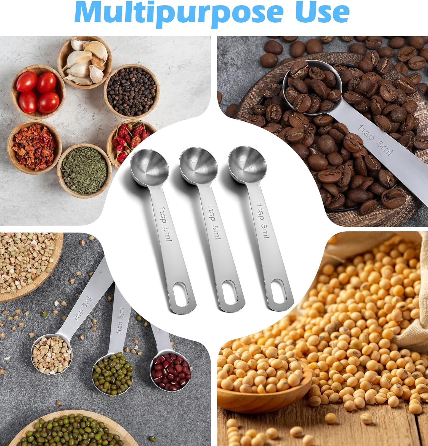 1 Teaspoon Measuring Spoons, 3Pcs Stainless Steel Short Design Kitchen Tools for Precise Cooking, Baking and Spices Measurement, 5ml